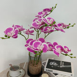 6 Purple Orchid Artificial Flowers Real Touch, 23'' Artificial Faux Realistic Latex Orchid Stem Bouquets, Fake Phalaenopsis Flower For Wedding Home Arrangement Décor (6, Rose Red + White Edge)