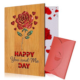 Valentine'S Day Wooden Greeting Card With Envelope, Romantic Rose Carving Card Gifts Birthday Wedding Anniversary Card For Couple Women Mothers Wife