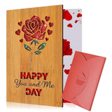 Valentine'S Day Wooden Greeting Card With Envelope, Romantic Rose Carving Card Gifts Birthday Wedding Anniversary Card For Couple Women Mothers Wife