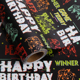 Gaming Birthday Wrapping Paper Roll - 17 Inch X 32.8 Feet - Black Happy Birthday Video Game Pattern Gift Wrap Paper For Boys Party, Baby Shower, Holiday