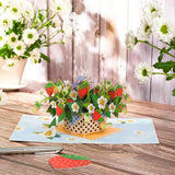 Strawberry Pop Up Card, Strawberries Basket, 3D Greeting Cards, Gift For Birthday, Mothers Day, Anniversary, Valentines Day, Mom, Wife, Her, 5X7 - Includes Envelope And Message Note