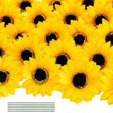 40Pcs Fake Sunflowers Heads With Stems 4'' Artificial Sunflower Silk Sunflower Heads For Outdoor Home Wedding Birthday Party Decoration (Yellow)