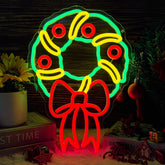 Christmas Wreath Neon Sign Bow Tie Accent Dimmable Led Neon Christmas Light Festive Holiday Themed Lighting Decor For Home, Window, Door, Party?10.2 * 14.6Inch?