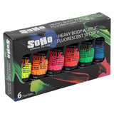 Heavy Body Acrylic Paint - Set Of 6-75Ml - Fluorescent - Thick, Rich Color, Excellent Coverage, Professional Quality - Artists Acrylic Paint