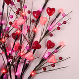 3 Pack Lighted Valentine'S Day Decoration, 30" Tall Artificial Red Pink Heart Shaped Berry Picks With 60Led Lights Timer Lighted Branches For Vases Valentine'S Day Gifts Anniversary Wedding