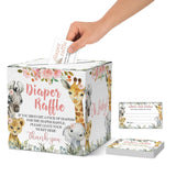 Diaper Raffle Tickets For Baby Shower, Jungle Animal Themed Baby Shower Card Box And Advice Card, Party Favors Decorations Supplies Game Cards, 1 Card Collection Box & 50 Cards Per Pack?Bb002 Hezi?