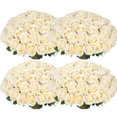 100 Pcs Fake Champagne Roses, Artificial Champagne Flowers Bulk Realistic Silk Faux Rose With Stems For Wedding Decoration Anniversary Bridal Bouquet Diy Floral Arrangement Romantic Home Decor Gifts