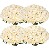 100 Pcs Fake Champagne Roses, Artificial Champagne Flowers Bulk Realistic Silk Faux Rose With Stems For Wedding Decoration Anniversary Bridal Bouquet Diy Floral Arrangement Romantic Home Decor Gifts