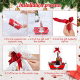 12 Pack 12X10X4 Christmas Gift Baskets Empty Bulk, Includes 12 Santa Cardboard Baskets With Handles, 12 Plastic Bags And 12 Bows, Cardboard Tray Large Gift Baskets Kit For Holiday