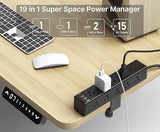 Desk Clamp Power Strip 15 Outlets USB C USB A 6FT Flat Plug Extension Cord Surge Protector Black