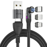 10FT 100W 3 in 1 Magnetic Charging Cable USB C Micro USB Lightning Tips Black
