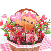 Love Teddy Bear Flower’S Basket Pop Up Card - 5X7 Inches Birthday Greeting Card, 3D Popup Bear Design - Attractive & Adorable Perfect For Animal Lover - Valentines Gift For Girls And Boys