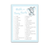 Boy Baby Shower Game — Cartoon Parent Match Baby Shower Games — Pack Of 25 — Blue Elephant Shower Activity, Match Famous Disney Parents, Famous Star Kids Match Game G501-Dpm