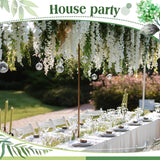 24 Pcs Wisteria Hanging Flowers 3.6 Feet Artificial Fake Wisteria Flower Vine Garland Ratta For Backdrop Wedding Decor Home Party(White)