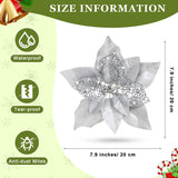 30 Pieces 8 Inches Large Christmas Artificial Poinsettia Flower Christmas Tree Glitter Faux Flowers Floral Wreath Garland Xmas Tree Ornaments For Wedding Holiday Wreath Diy (Silver)
