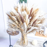 180Pcs Natural Pampas Grass Mix Bouquet | Dried Pampas Bouquet For Wedding Boho Flowers Home Table Decor Desk Decor, Rustic Farmhouse Decor (180Pcs)