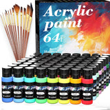 Acrylic Paint Set 76 Pcs Of 64 Colors 2Fl Oz 60Ml Bottles With 12 Brushes,Non Toxic 64 Colors Acrylic Paint No Fading Rich Pigment For Kids Adults Artists Canvas Crafts Wood Painting