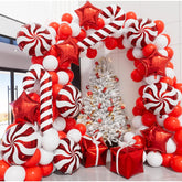 Christmas Balloon Garland Arch Kit, 125Pcs Red White Xmas Balloons With Red Star Balloons, Candy Cane, Gift Box, Big Foil Balloon For Birthday New Year Merry Christmas Party Decorations