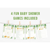 Jungle Baby Shower Games - 25 Each - Bingo, Find The Guest, The Price Is Right, Who Knows Mommy Best - Jungle Animals Theme - Printed Front And Back, 1 Game Per Side