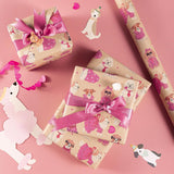 Dog Wrapping Paper Roll, Mini Roll, Playful Dog With Pink Bow Kraft Paper, Funny Cartoon Annimal Gift Wrap For Girls, Kids, Pet Lovers, Birthdays And More, 17 Inches X 16.4 Feet