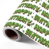 Pixel Style Birthday Wrapping Paper Roll - 17.5" × 26 Ft - Retro Video Gaming Gift Wrap With Happy Birthdy, Perfect For Birthday Christmas