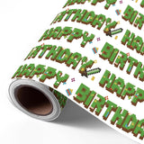 Pixel Style Birthday Wrapping Paper Roll - 17.5" × 26 Ft - Retro Video Gaming Gift Wrap With Happy Birthdy, Perfect For Birthday Christmas