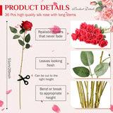 36 Pack Single Rose Gift Wrapping Set, Artificial Roses Bulk With Flower Sleeves, One Stem Rose Packaging For Valentine'S Day, Anniversary, Romantic Mother'S Gifts(Black)