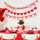 3 Pcs Happy Valentine'S Banner With Bow No Diy Red Pink Heart Garland Reusable Paper Valentine'S Decorations Women Party Wedding Decor (Classic,Red)