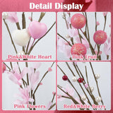19.7 Inch Valentines Day Decorations 12Pcs Valentine Picks And Sprays Artificial Floral Stems With Pink Heart Shaped Berry For Home Table Centerpieces Wedding Anniversary Candlelight Dinner