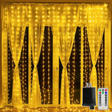 300 LED Curtain Lights 9.8FT x 9.8FT Waterproof Connectable Fairy String Lights with Remote 8 Modes Timer Plug In Warm White Wall Backdrop Wedding Party Decor