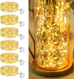 6 Pack Battery Operated Fairy Lights 7FT 20 LED Warm White Mini String Lights 3 Modes Waterproof for Mason Jars Wedding Decor