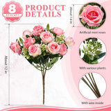 8 Pack 12 Inch Wedding Bouquets For Bride Bridesmaid Red Artificial Rose Bouquet Fake Silk Roses Flowers Bunches Bulk For Home Office Garden Parties(Pink)