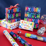 Dinosaur Birthday Wrapping Paper Roll - Mini Roll - 3 Rolls - 17 Inch X 120 Inch Per Roll - Happy Bday Wrapping Paper For Kids Boys Birthday, Baby Shower, Dinosaur Lover