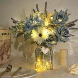 Artificial Flowers In Vase, Faux Flowers With Vase,Dusty Blue Rose Faux Dahlia Fake Peony Silk Hydrangea Eucalyptus Willow Plants Wildflowers Arrangements For Table Centerpiece Farmhouse Decor
