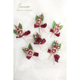 Set Of 6 Dusty Rose & Burgundy Foam Rose Boutonnieres With Pins For Men Wedding For Groom Groomsmen Wedding Ceremonies Anniversaries Formal Dinners Parties Proms