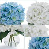 2-Pack Real Touch Artificial Hydrangea Flowers In Vase With Wood Bead String, Lifelike Faux Hydrangea Bouquet For Home Table Centerpieces, Bathroom & Office Decor?White & Blue