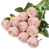 10 Pcs Fake Roses,Artificial Silk Rose Flowers With Long Stems,Realistic Faux Roses For Vase Home Wedding Table Centerpieces Baby Shower Decor (Blush)