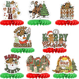 Merry Christmas Honeycomb Centerpiece Decorations, 8Pcs Western Cowboy Merry Christmas Honeycomb Centerpieces, 3D Double Sided Printing For Christmas Holiday Christmas Birthday Table Decorations