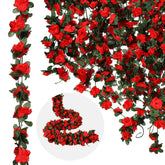 12 Pcs 100 Ft Flower Garland Artificial Rose Vine With Green Leaves Hanging Artificial Flower Vines Ivy Garlands Wall Garden Decor For Room Wedding Birthday Arch Decor(Red)