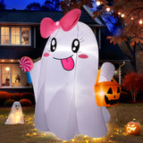 5FT Halloween Inflatables Ghost, Cute Halloween Decorations Outdoor Blow Up Yard Decorations with Built-in Bright LED Lights Pumpkin Lollipop Bow Blow-ups for Indoor Outdoor Holiday Party