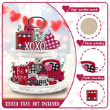 Valentine’S Day Tiered Tray Decor, Farmhouse Tray Decorations Indoor, Buffalo Plaid Gnome Couple Love Heart Truck Wooden Signs, Rustic Valentine Decor For Home Table Wedding Party