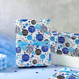 70Th Birthday Wrapping Paper Sheet - 6 Sheets Blue 70Th Bday Design Folded Flat For Birthday, Party, Baby Showers - 19.7 Inch X 27.5 Inch Per Sheet