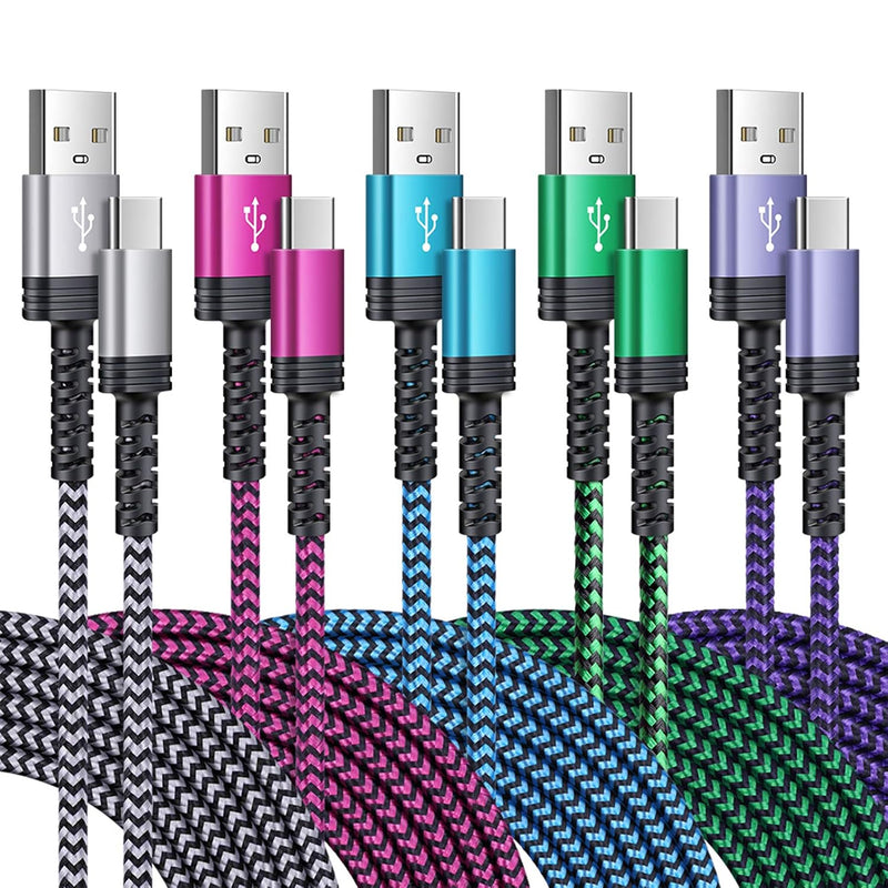Type C Charging Cable, 5Pack 6Ft Braided Usb A To Usb C Fast Charger Cable And