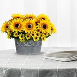 Artificial Sunflower Arrangement In Metal Basket – Realistic Faux Sunflower Plant With Eucalyptus Leaves And Mini Flowers, Artificial Flowers Table Centerpiece Décor, 11" Tall