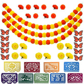 Yellow And Red Marigold Flowers And Artificial Garland For Mexican Party Dia De Los Muertos Diwali Thanksgiving Decorations