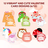 24 Pack Post Card-Style 4X5In Valentines Day Cards For Kids School With Envelopes & Temporary Tattoos, 10 Adorable Designs For Boys & Girls, Friends, With Printed Message - Gift, Mailing