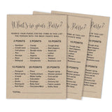 50-Pack Kraft Rustic Whats In Your Purse Bridal Shower Game Wedding Shower Bachelorette Party Bulk Activity Game Cards