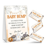 Halloween Baby Shower Games, Ghost Measure The Baby Bump For Pumpkin Gender Reveal Party Supplies Decorations, 1 Standing Sign + 50 Tickets - A03