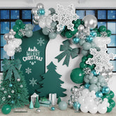 Christmas Snowflake Arch Garland Kit, 146 Pcs Green White Silver Balloons With Clear Snowflake Mylar Balloons For Xmas Winter Wonderland Baby Shower Birthday Party Decorations