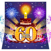 60Th Birthday Cards Pop Up 3D Cake - Fireworks Lights & Music & Blowable Candle Card Funny Happy 60Th Birthday Card Gifts For Women, Men, Mom, Grandma, Wife, Sister, Friend